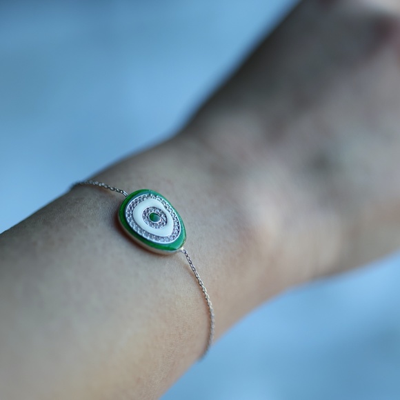 Green & Blue Nazar Emal Stone Bracelet - Picture 6 of 6